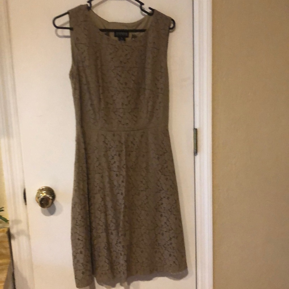 Tan Lace sleeveless A-line Dress